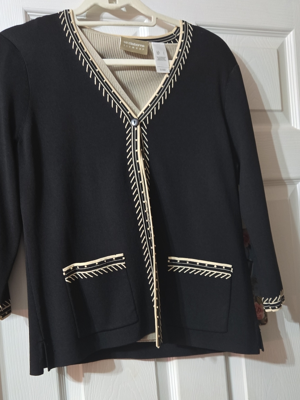 Liz Claiborne Black Jacket with Cream Trim Accents